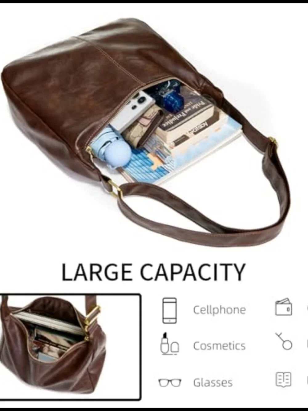 Slouchy Hobo Shoulder Bag Foldable Crossbody PU Leather Purse